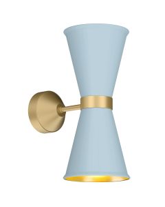 Hyde 2 Light Wall Light Butter Brass and Amalfi Blue