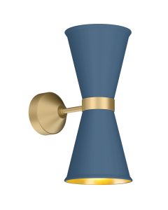 Hyde 2 Light Wall Light Butter Brass and Persian Blue