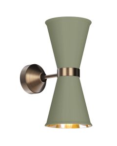 Hyde 2 Light Wall Light Antique Brass and Sage Green