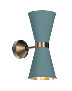 Hyde 2 Light Wall Light Antique Brass and River Blue