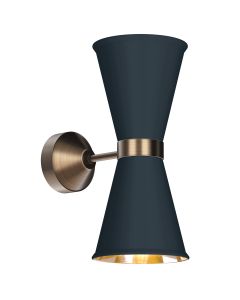 Hyde 2 Light Wall Light Antique Brass and Smoke Blue