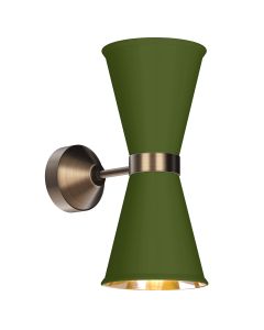Hyde 2 Light Wall Light Antique Brass and Juniper Green
