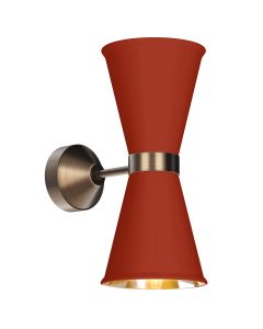 Hyde 2 Light Wall Light Antique Brass and Strawberry