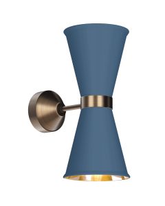 Hyde 2 Light Wall Light Antique Brass and Persian Blue