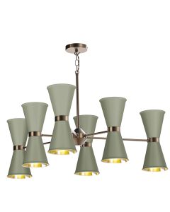 Hyde 12 Light Pendant Antique Brass and Sage Green