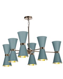 Hyde 12 Light Pendant Antique Brass and River Blue