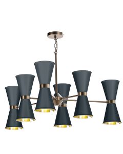 Hyde 12 Light Pendant Antique Brass and Smoke Blue