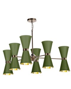 Hyde 12 Light Pendant Antique Brass and Juniper Green