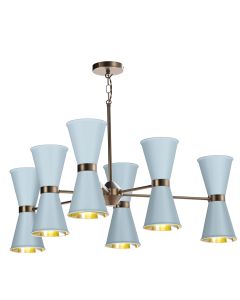Hyde 12 Light Pendant Antique Brass and Amalfi Blue