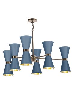 Hyde 12 Light Pendant Antique Brass and Persian Blue