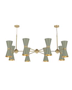 Hyde 16 Light Pendant Brushed Brass and Sage Green