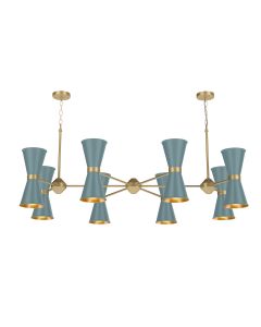 Hyde 16 Light Pendant Brushed Brass and River Blue