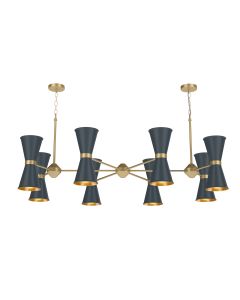 Hyde 16 Light Pendant Brushed Brass and Smoke Blue
