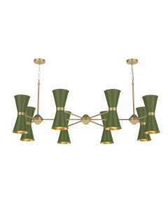 Hyde 16 Light Pendant Brushed Brass and Juniper Green