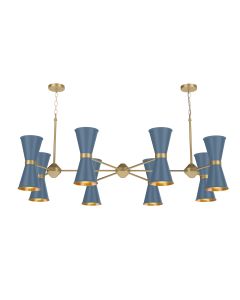 Hyde 16 Light Pendant Brushed Brass and Persian Blue