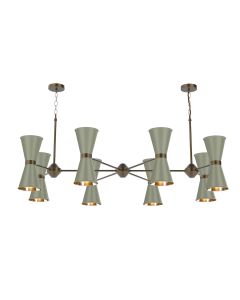 Hyde 16 Light Pendant Antique Brass and Sage Green