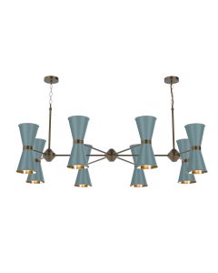Hyde 16 Light Pendant Antique Brass and River Blue
