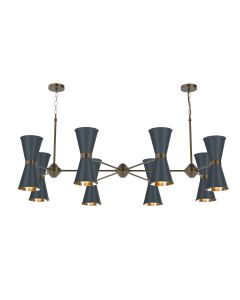Hyde 16 Light Pendant Antique Brass and Smoke Blue