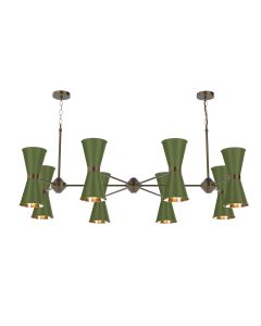 Hyde 16 Light Pendant Antique Brass and Juniper Green