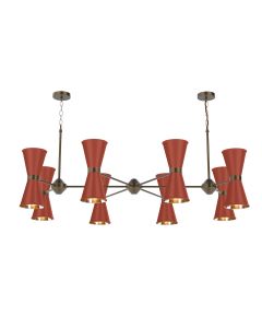 Hyde 16 Light Pendant Antique Brass and Strawberry
