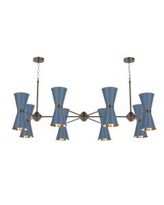 Hyde 16 Light Pendant Antique Brass and Persian Blue