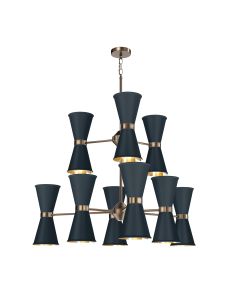 Hyde 18 Light Pendant Antique Brass and Smoke Blue