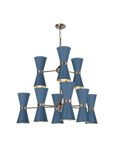 Hyde 18 Light Pendant Antique Brass and Persian Blue