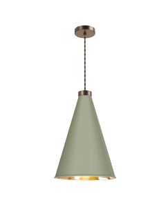 Hyde Single Pendant Antique Brass and Sage Green