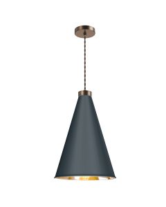 Hyde Single Pendant Antique Brass and Smoke Blue