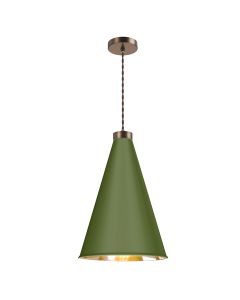 Hyde Single Pendant Antique Brass and Juniper Green