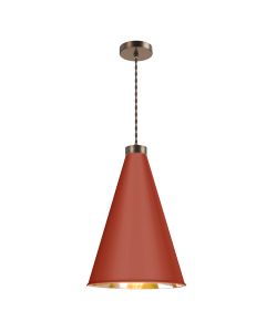 Hyde Single Pendant Antique Brass and Strawberry