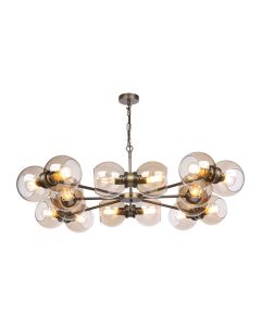 Juno 16 Light Pendant Antique Brass and Amber Glass
