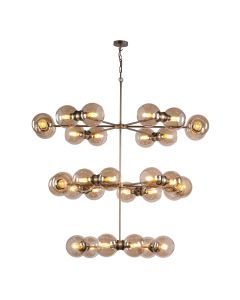Juno 30 Light Pendant Antique Brass and Smoked Glass
