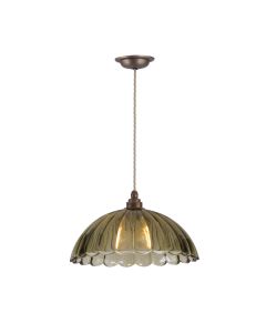 Mabel Pendant Moss Green Ribbed Glass and Antique Brass