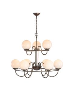 Nebula 9 Light Pendant Antique Brass and Opal Glass