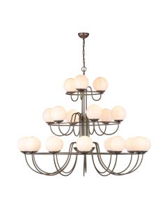 Nebula 21 Light Pendant Antique Brass and Opal Glass