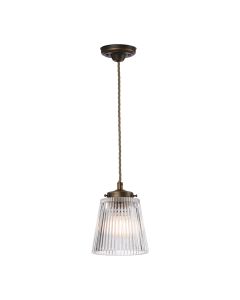 Odell Small Single Pendant Ribbed Glass and Aged Brass
