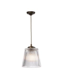 Odell Large Single Pendant Ribbed Glass and Aged Brass