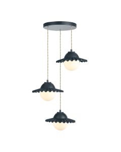 Pop 3 Light Pendant Smoke Blue Ceramic and Opal Glass