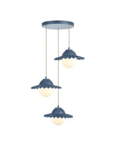 Pop 3 Light Pendant Persian Blue Ceramic and Opal Glass