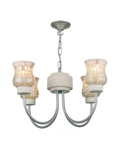 Rizzo 4 Light Armed Pendant Hand Painted Stone Effect and Polished Nickel