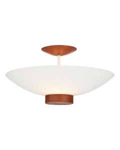 Saddler 2 Light Semi-Flush Leather Effect and White Glass