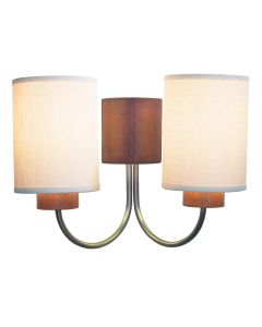 Saddler 2 Light Wall Light Leather Effect and Brushed Pewter With Shade