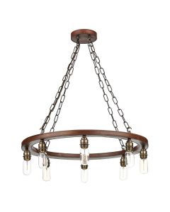 Saddler 8 Light Pendant Leather Effect and Antique Brass