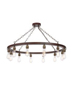 Saddler 12 Light Pendant Leather Effect and Antique Brass