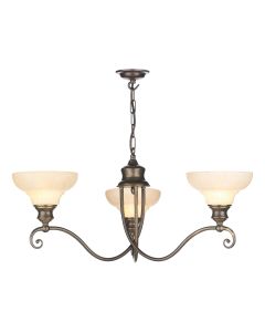 Stratford 3 Light Armed Pendant Aged Brass and Alabaster Glass