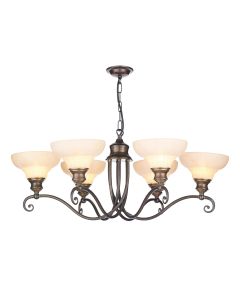 Stratford 6 Light Armed Pendant Aged Brass and Alabaster Glass