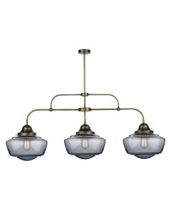 Stowe 3 Light Bar Pendant Antique Brass and Smoked Glass