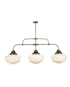 Stowe 3 Light Bar Pendant Antique Brass and Opal Glass