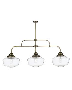 Stowe 3 Light Bar Pendant Antique Brass and Glass